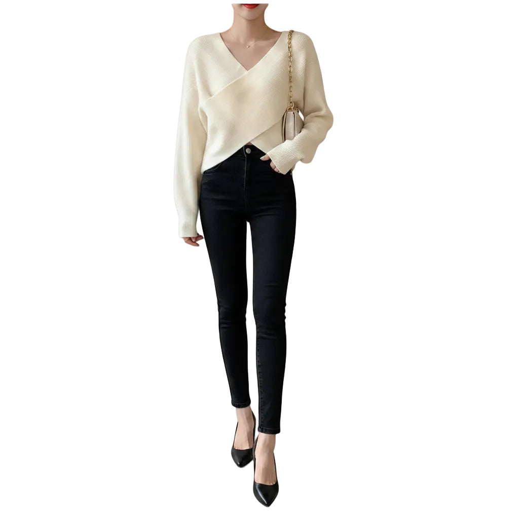 Women's batwing sleeve sweater black front
