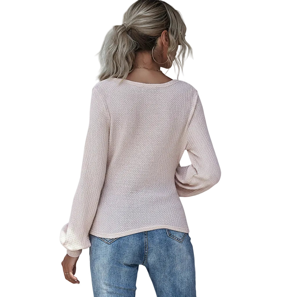 Women's V Neck Puff Sleeve Slim Fit Long Sleeve T Shirt (Copy)